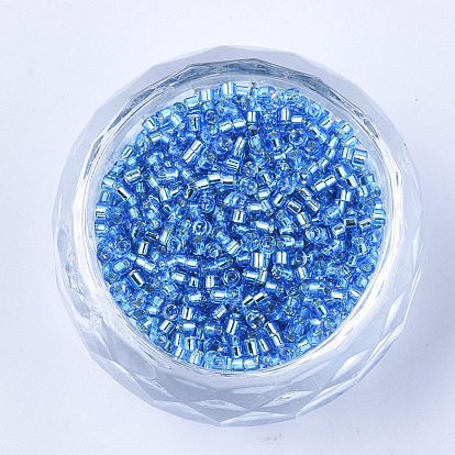 Perles cylindriques en verre, Perles de rocaille, Argenté, trou rond