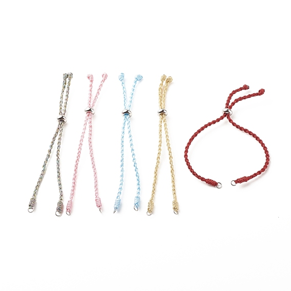 Braided Polyester Cord Bracelet, with 201 Stainless Steel Beads, for Slider Bracelets Making