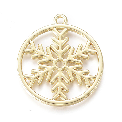 Christmas Alloy Open Back Bezel Pendants, For DIY UV Resin, Epoxy Resin, Pressed Flower Jewelry, Round Ring with Snowflake