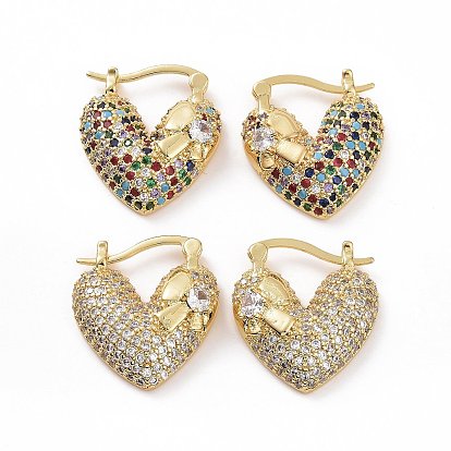 Arracadas gruesas de corazón con circonitas cúbicas, joyas de latón dorado para mujer
