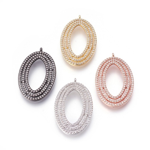 Brass Micro Pave Cubic Zirconia Pendants, Oval, Clear