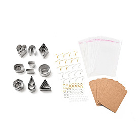 430 Stainless Steel Clay Earring Cutters Set, Iron Earring Hook and Jump Ring, Paper Card, Ear Nuts, Self-Adhesive Bag, Bakeware Tools, DIY Clay Accessories, Mixed Shape, Heart/Flat Round/Hexagon