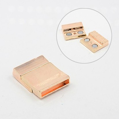 Brass Magnetic Clasps with Glue-in Ends, Rectangle, 26x21x5mm, Hole: 3x18mm