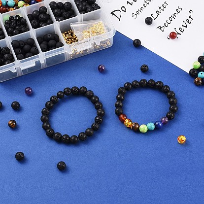 DIY Chakra Stretch Bracelet Making Kits, with Elastic Crystal Thread, Round Lava Rock Gemstone & Glass Beads, Alloy Pendants & Beads
