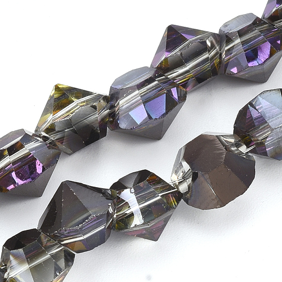 Гальванические стеклянные бусины, с покрытием AB цвета, граненые, алмаз
