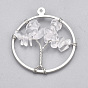 Brass Wire Wrapped Pendants, with Gemstone Chip Beads, Ring with Tree, Platinum
