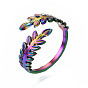 Leaf Cuff Rings, Rainbow Color 304 Stainless Steel Open Rings for Women