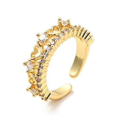 Anillo de puño abierto con corazón de circonita cúbica, joyas de latón chapado en oro real 18k para mujer, sin plomo y cadmio