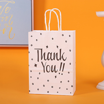 Thanksgiving Day Theme Paper Storage Bags with Handle, Rectangle with Word Thank You