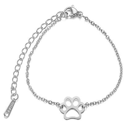 201 Stainless Steel Link Bracelets, with Cable Chains and Lobster Claw Clasps, Dog Paw Prints