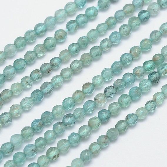 Faceted Round Natural Apatite Bead Strands, 4mm, Hole: 1mm, about 100pcs/strand, 15.5 inch