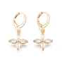 Clear Cubic Zirconia Flower Dangle Leverback Earrings, Brass Jewelry for Women, Cadmium Free & Nickel Free & Lead Free