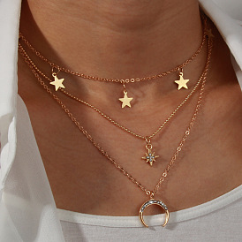 Fashionable Multi-layer Necklace with Crescent Moon and Heart Pendant - Sexy and Stylish.