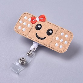 Cloth Retractable Badge Reel, Card Holders, with Alligator Clip, Rectangle with Smiling Face Pattern