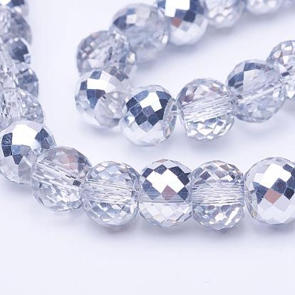 Electroplate Transparent Glass Beads Strands, Faceted, Drum