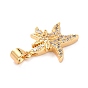 Brass Micro Pave Clear Cubic Zirconia Pendants, Long-Lasting Plated, Starfish