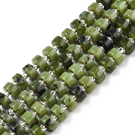 Brins de perles de jade canadien naturel, avec des perles de rocaille, perles heishie, Plat rond / disque