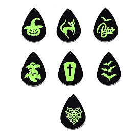 Halloween Theme Imitation Leather Pendants, Teardrop, Lime