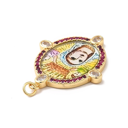Micro cuivres ouvrent pendentifs zircone cubique, avec anneau et verre, réel 18 k plaqué or, ovale avec la Vierge Marie