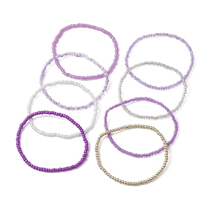 8 piezas 8 conjunto de pulseras elásticas con cuentas de semillas de vidrio de color para mujeres