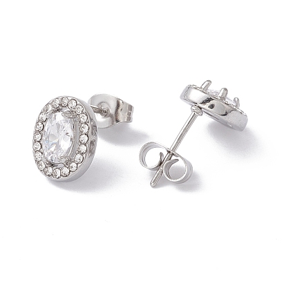 Boucles d'oreilles clous ovales zircone cubique et strass, 304 bijoux en acier inoxydable pour femmes