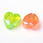 Eco-Friendly Transparent Acrylic Beads, Heart, Dyed, AB Color, 8x8x3mm, Hole: 1.5mm, about 2800pcs/500g