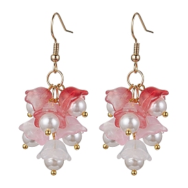 Glass Flower Dangle Earrings, Shell Pearl Cluster Earrings with 304 Stainless Steel Pins