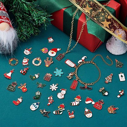 40шт рождественские подвески из эмали из сплава, со стразами, Санта-Клаус, снежинка, новогодняя елка, северный олень/олень, для ювелирных изделий, сережек, подарков, ремесел, праздничных украшений, украшений
