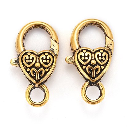 Tibetan Style Heart Lobster Claw Clasps, Cadmium Free & Lead Free
