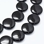 Brins de perles d'onyx noir naturel, teint, plat rond