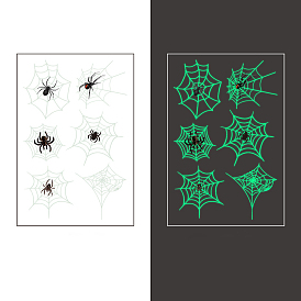 Autocollants de tatouages temporaires imperméables en papier thème halloween lumineux, brillent dans le noir, toile d'araignée