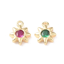 Brass Charms, with Glass, Sun Charm, Real 18K Gold Plated