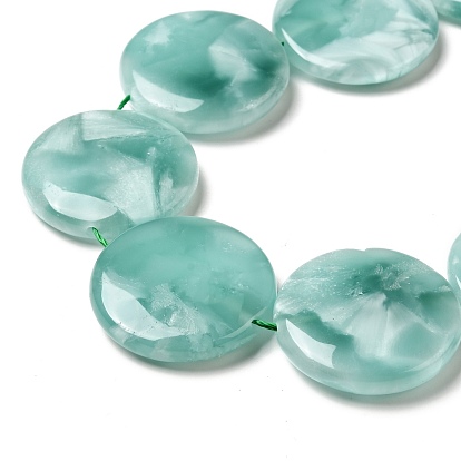 Natural Glass Beads Strands, Grade A, Flat Round, Aqua Blue