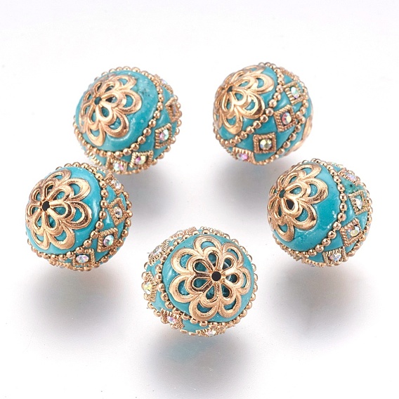 Perles Indonésiennes manuelles, avec les accessoires en métal, ronde, non plaqué