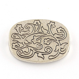 Tibetan Style Oval with Vine Alloy Beads, Cadmium Free & Lead Free, 22x26x3.5mm, Hole: 2mm, about 138pcs/1000g
