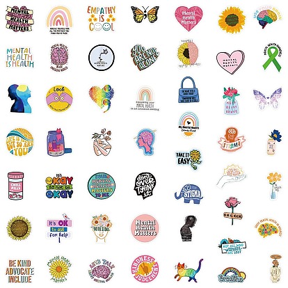 50Pcs Inspirational Theme Cartoon English Word Paper Sticker Label Set, Adhesive Label Stickers, for Suitcase & Skateboard & Refigerator Decor