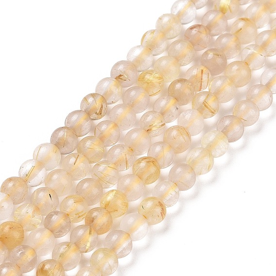 Or naturel rutile perles de quartz brins, ronde