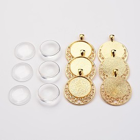 Ajustes de aleación colgante de cabujón bisel burbuja medallón, Cabuchones de cristal transparente, plano y redondo