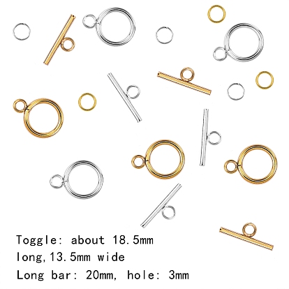 10 Set 2 Colors 304 Stainless Steel Toggle Clasps Set, with 20Pcs Iron Open Jump Rings