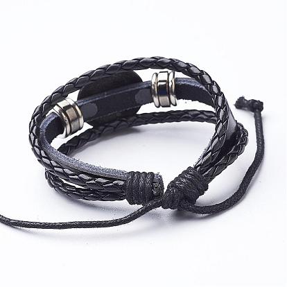 PU Leather Cord Multi-strand Bracelets, with Oval Alloy Findings, Twelve Constellation/Zodiac Sign