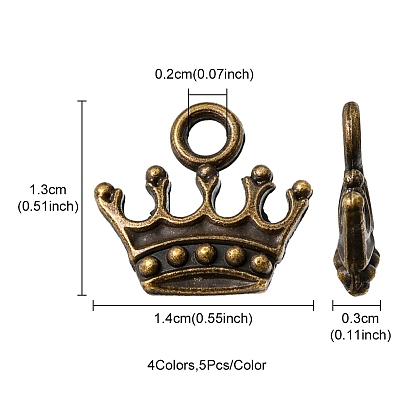 20Pcs 4 Colors Zinc Alloy Pendants, Crown Shape