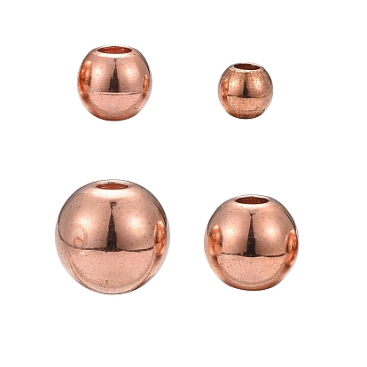 200Pcs 4 Size Brass Spacer Beads, Round, Plated with Light Rose Gold Color