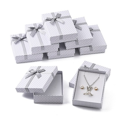 Boîtes d'ensemble de bijoux en carton, avec bowknot extérieur et intérieur éponge, pour les colliers et pendentifs, rectangle, 90x70x30mm