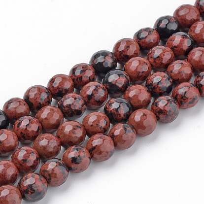 Natural Mahogany Obsidian Beads Strands, Faceted, Round