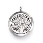 Ion Plating(IP) 316 Surgical Stainless Steel Diffuser Locket Pendants, with Perfume Pad and Magnetic Clasps, Flat Round with Tree of Life
