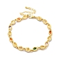 Bracelet chaîne à maillons ovales en verre et mauvais œil en émail, bijoux en laiton doré pour femme