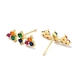 Colorful Cubic Zirconia Bar Shape Stud Earrings, Brass Jewelry for Women, Cadmium Free & Nickel Free & Lead Free