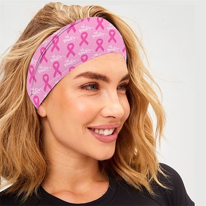 Cintas para la cabeza de poliéster estampadas con cinta rosa de concientización sobre el cáncer de mama de octubre, Accesorios para el cabello elásticos anchos para niñas y mujeres.
