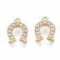 Brass Micro Pave Clear Cubic Zirconia Charms, Nickel Free, Real 18K Gold Plated, Horseshoe