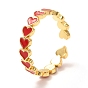 Heart Golden Cuff Rings for Valentine's Day, Brass Enamel Open Rings